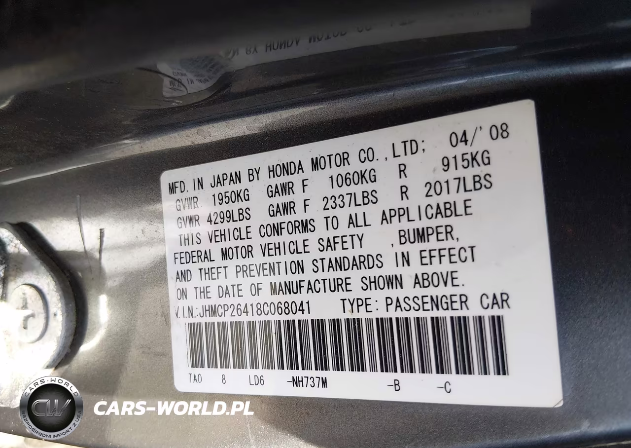 2008 Honda Accord 2.4 Lx-P VIN:JHMCP26418C068041 - 9