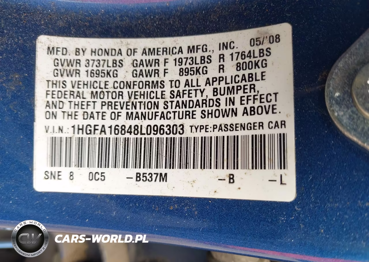 2008 Honda Civic Ex VIN:1HGFA16848L096303 - 9