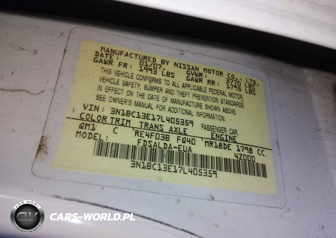 2007 Nissan Versa 1.8S VIN:3N1BC13E17L405359 - 9