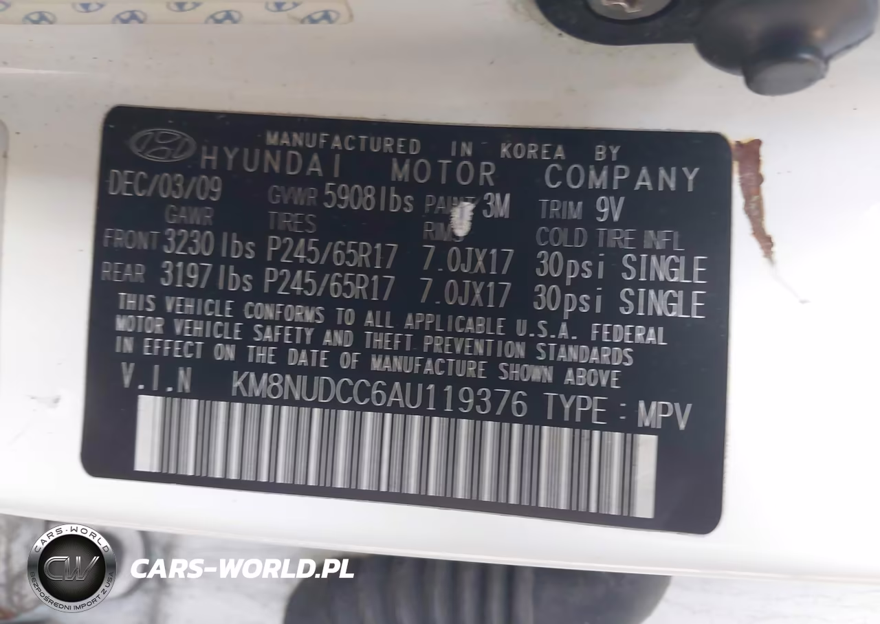 2010 Hyundai Veracruz Gls VIN:KM8NUDCC6AU119376 - 9