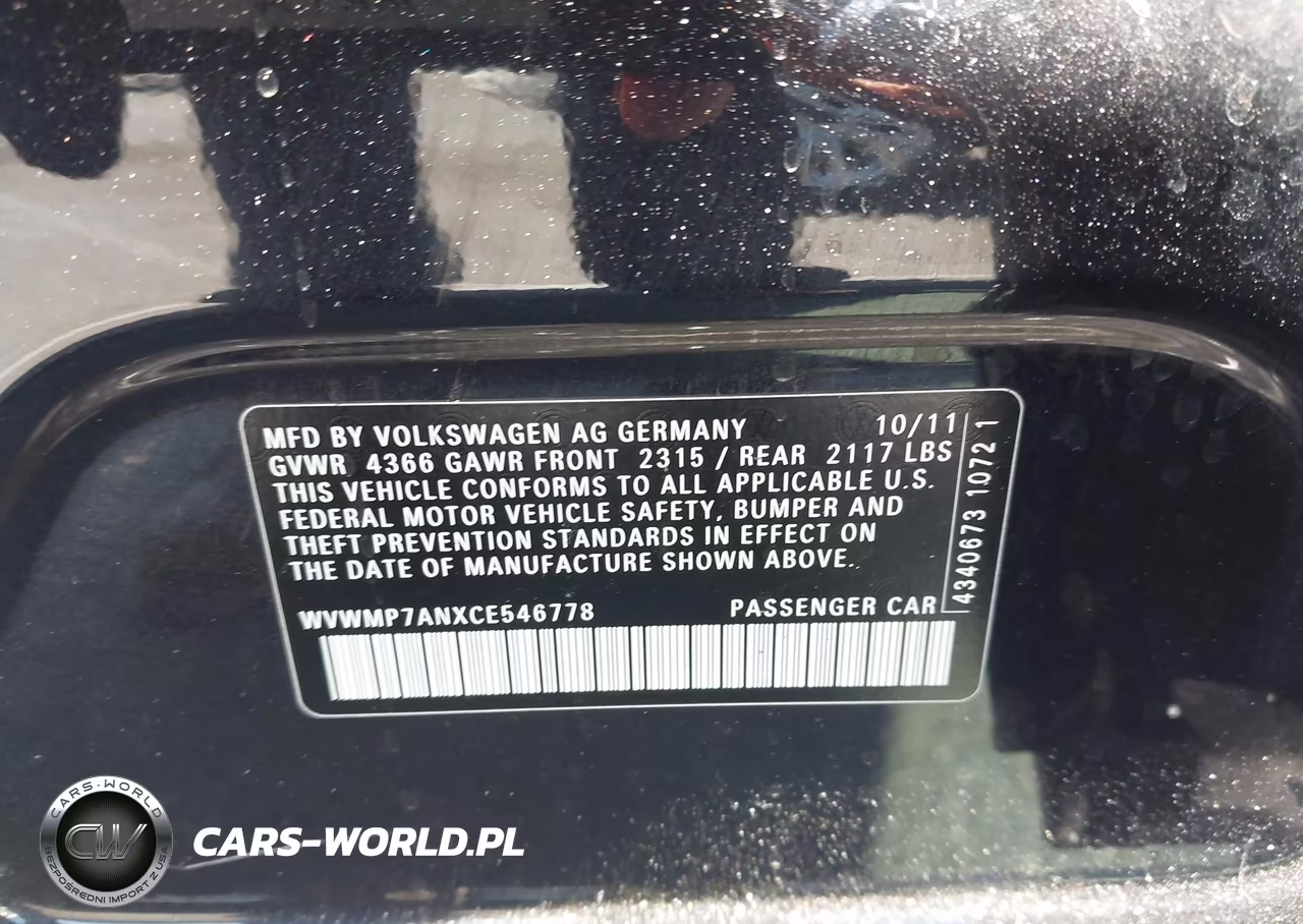2012 Volkswagen Cc R-Line VIN:WVWMP7ANXCE546778 - 9