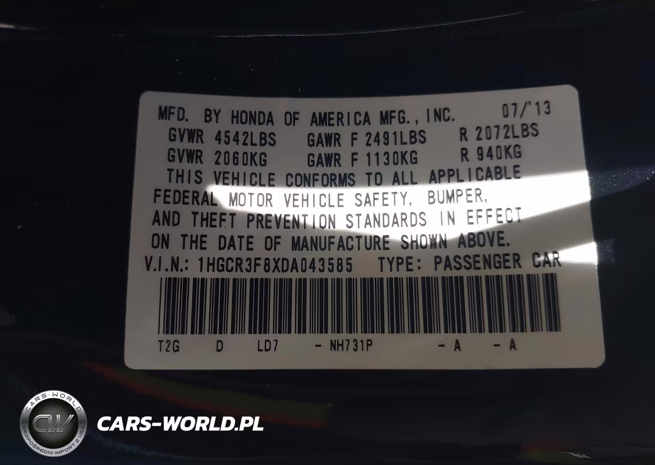 2013 Honda Accord Ex-L V-6 VIN:1HGCR3F8XDA043585 - 9