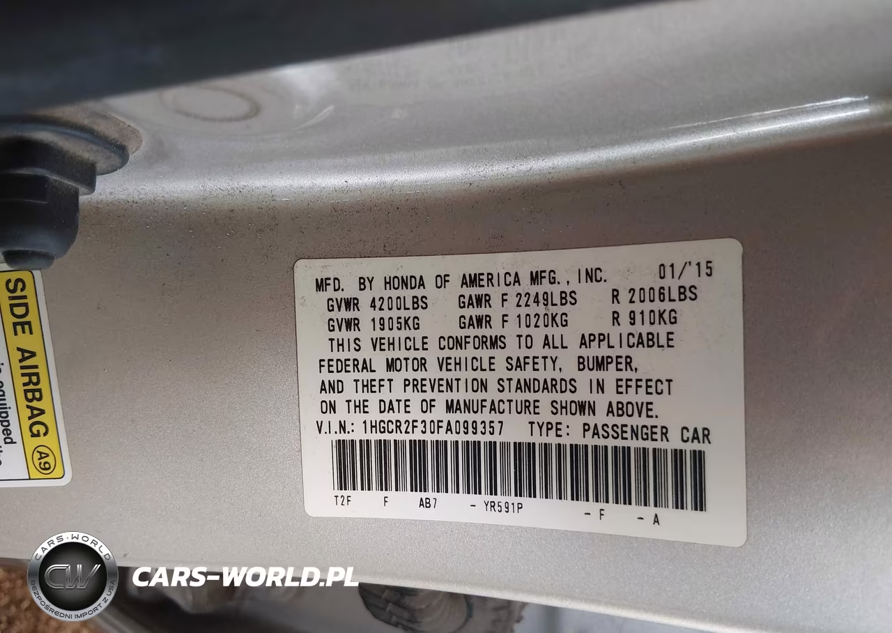 2015 Honda Accord Lx VIN:1HGCR2F30FA099357 - 9