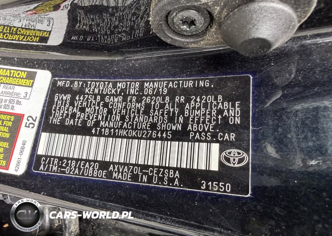 2019 Toyota Camry Se VIN:4T1B11HK0KU276445 - 9