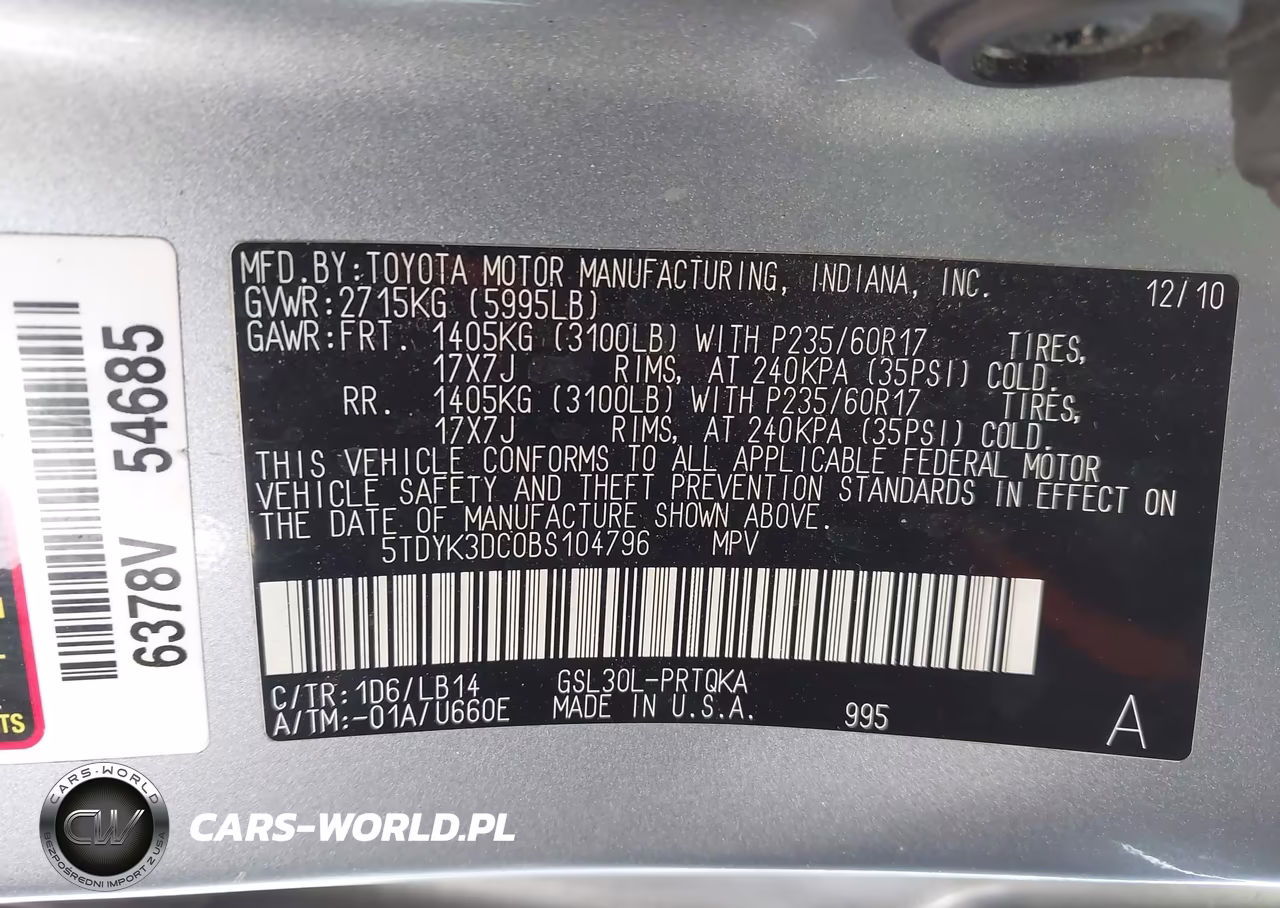 2011 Toyota Sienna Xle V6 VIN:5TDYK3DC0BS104796 - 9