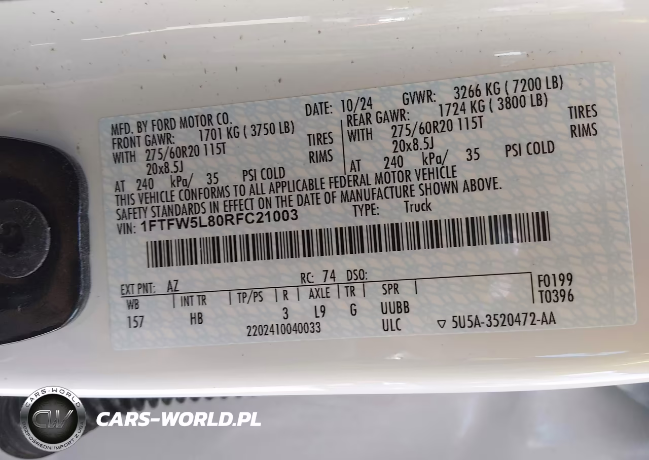 2024 Ford F-150 Lariat VIN:1FTFW5L80RFC21003 - 9