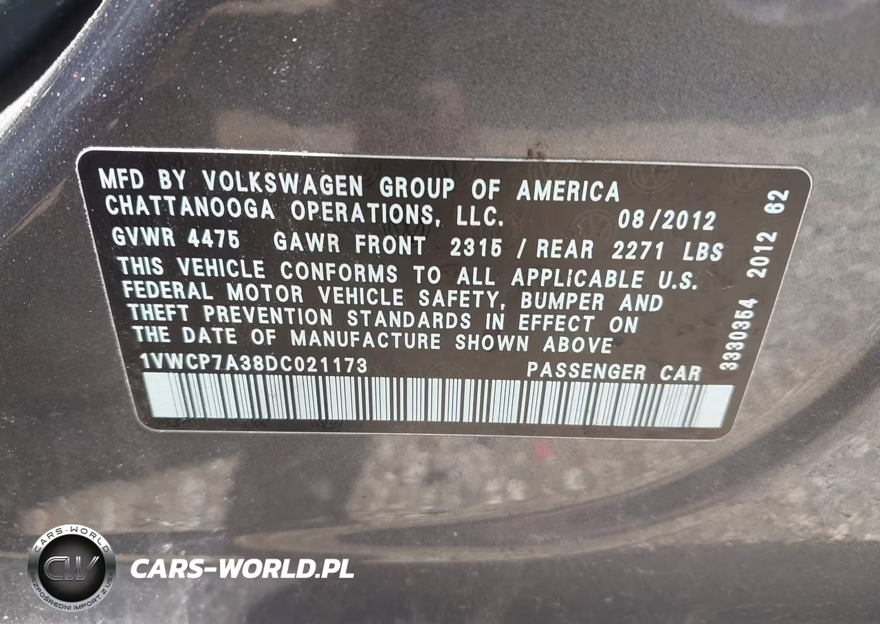 2013 Volkswagen Passat 2.5L Sel VIN:1VWCP7A38DC021173 - 9