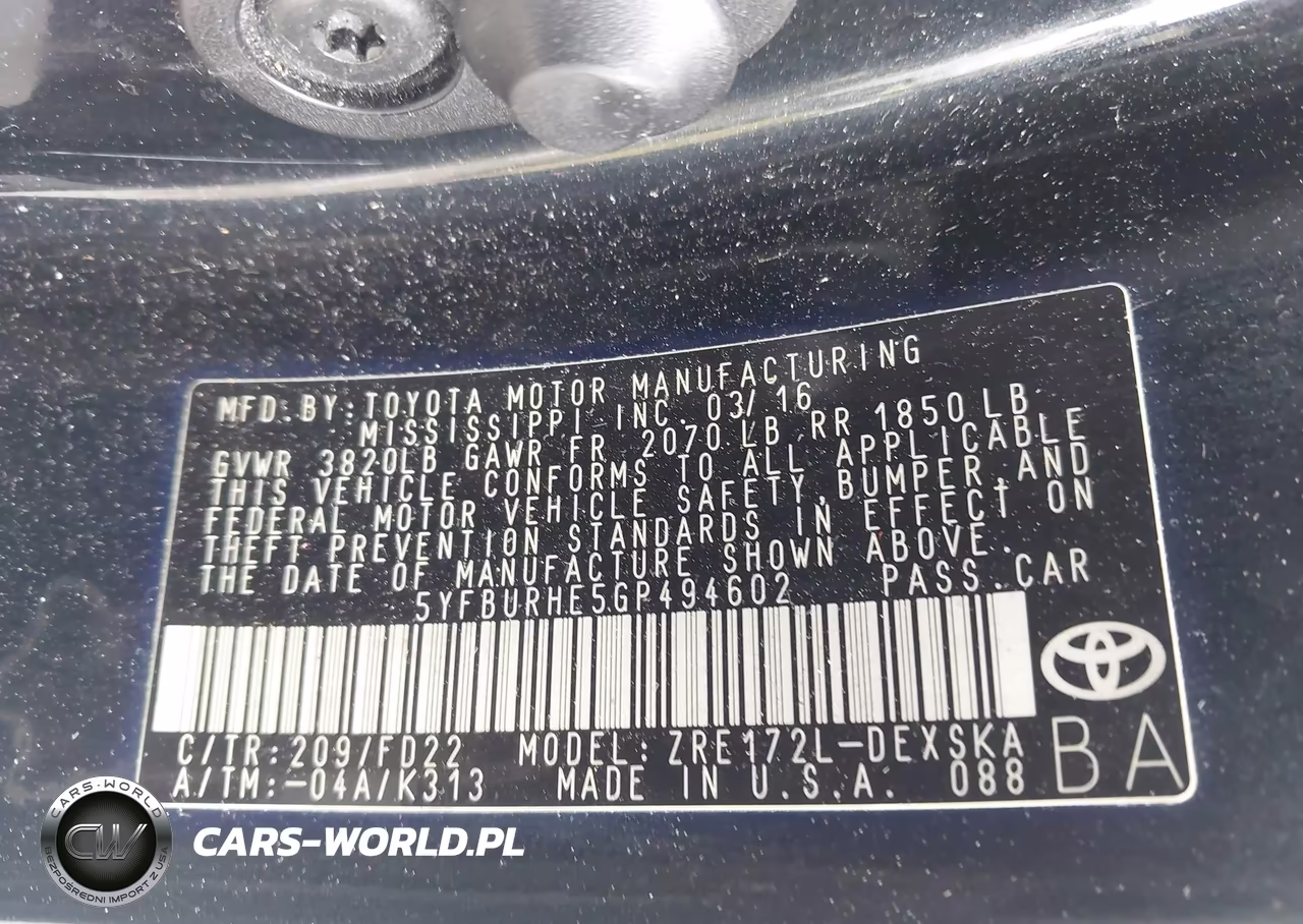 2016 Toyota Corolla S Plus VIN:5YFBURHE5GP494602 - 9