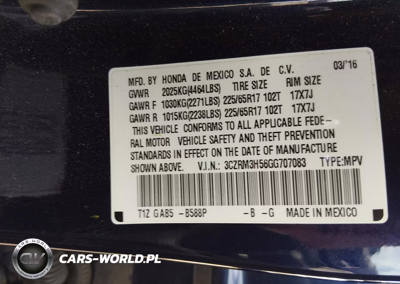 2016 Honda Cr-V Ex VIN:3CZRM3H56GG707083 - 9