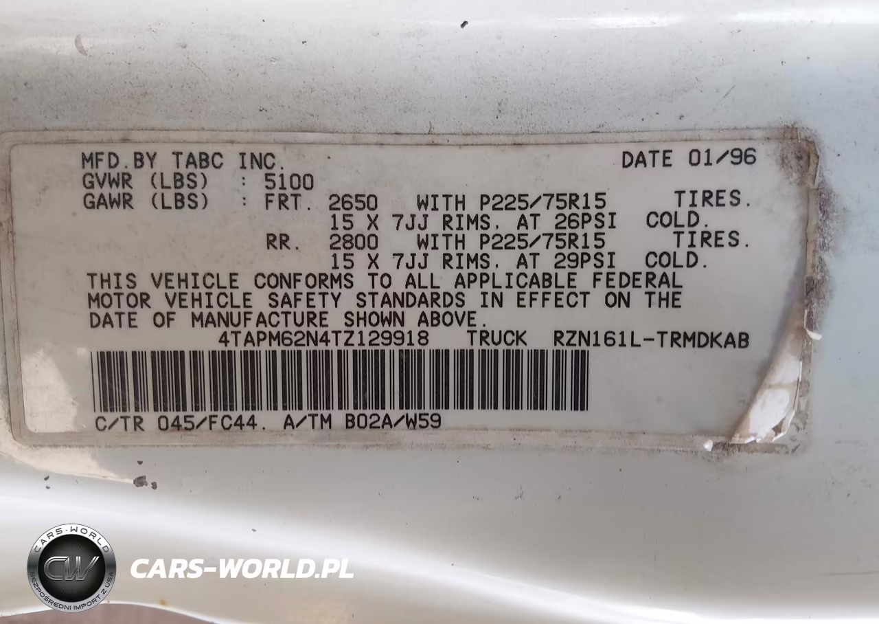 1996 Toyota Tacoma VIN:4TAPM62N4TZ129918 - 9