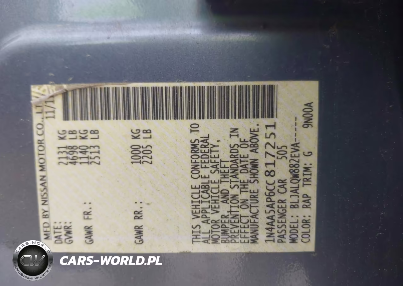 2012 Nissan Maxima 3.5 S VIN:1N4AA5AP6CC817251 - 9