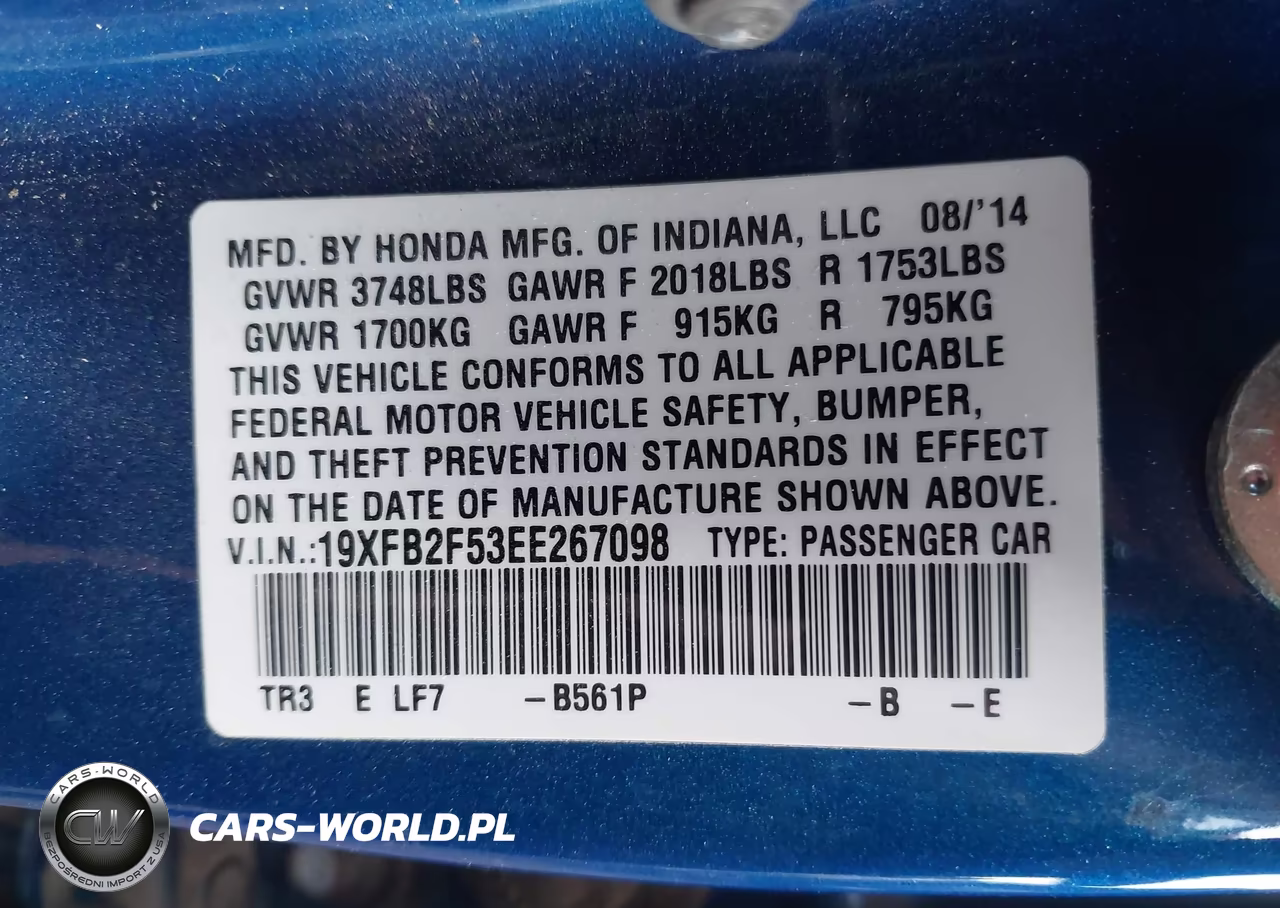 2014 Honda Civic Lx VIN:19XFB2F53EE267098 - 9