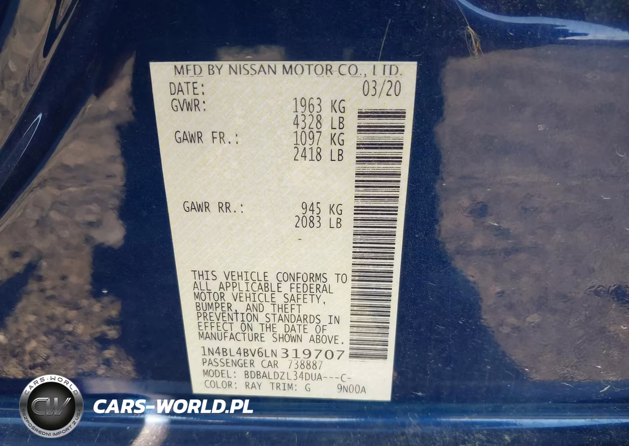 2020 Nissan Altima S Fwd VIN:1N4BL4BV6LN319707 - 9