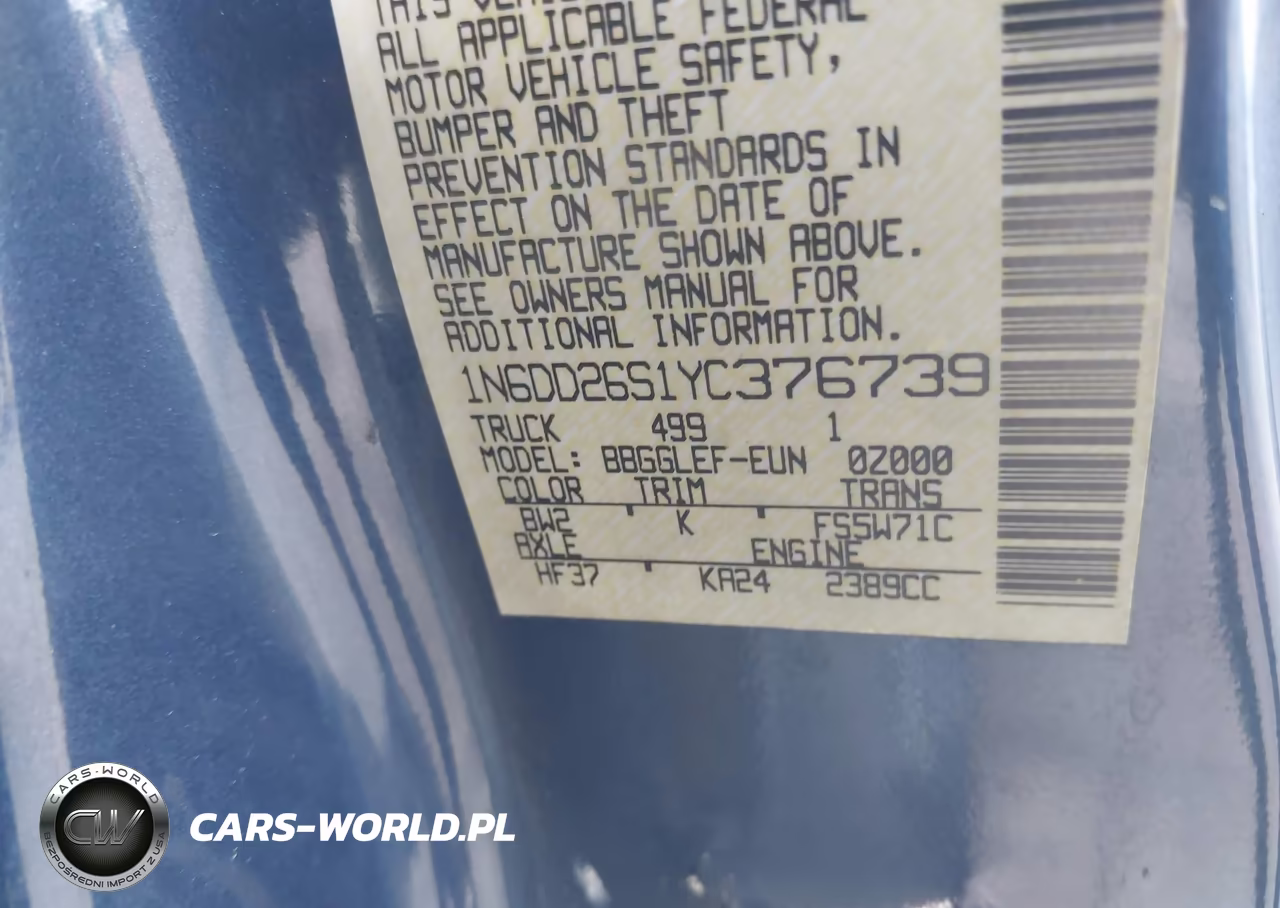2000 Nissan Frontier Xe VIN:1N6DD26S1YC376739 - 9