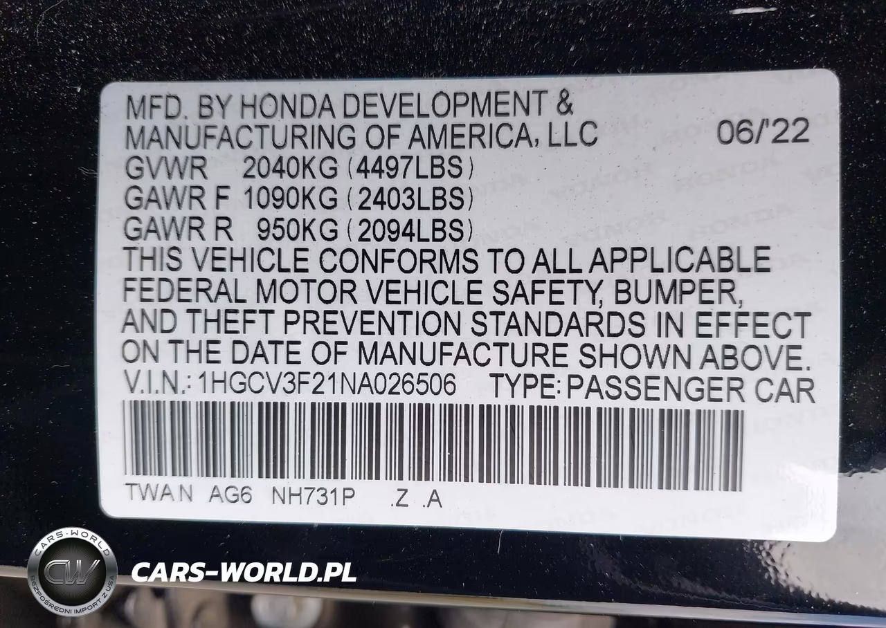 2022 Honda Accord Hybrid Sport VIN:1HGCV3F21NA026506 - 9