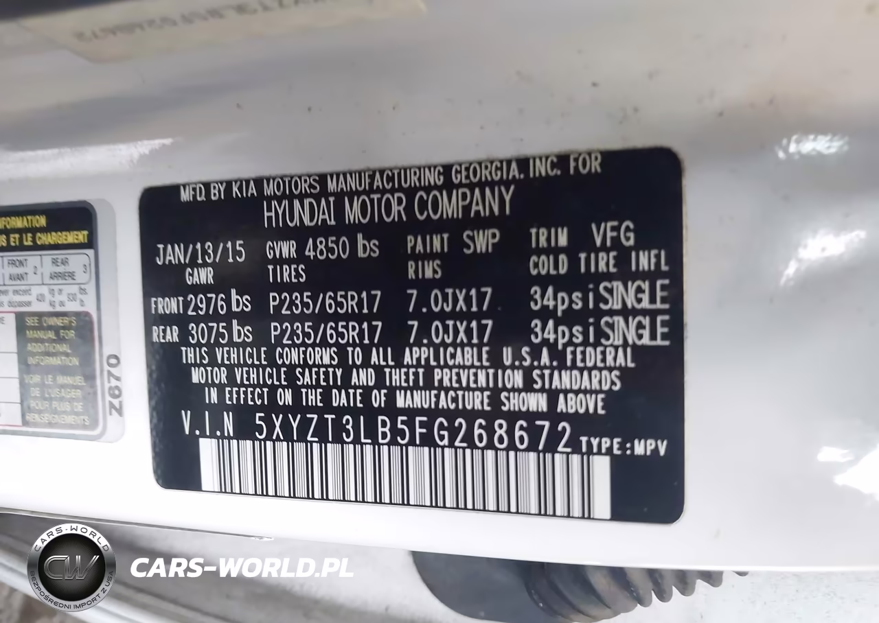 2015 Hyundai Santa Fe Sport 2.4L VIN:5XYZT3LB5FG268672 - 9