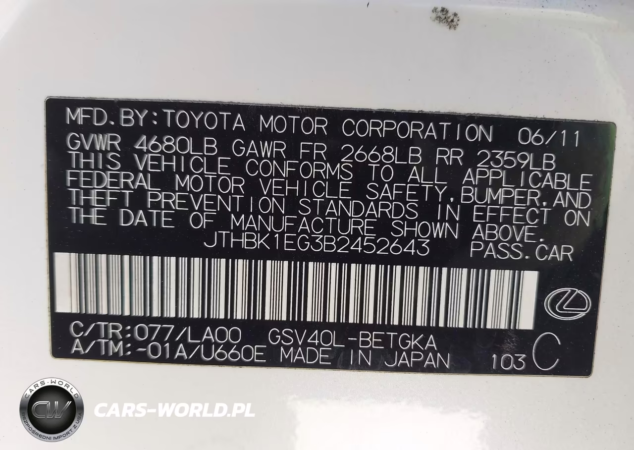 2011 Lexus Es 350 VIN:JTHBK1EG3B2452643 - 9
