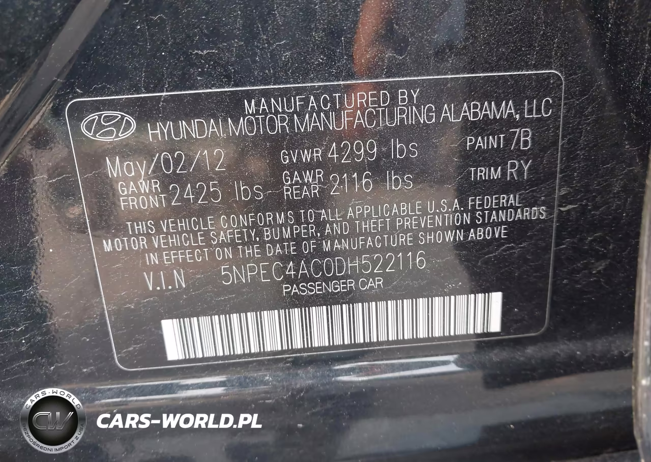 2013 Hyundai Sonata Se VIN:5NPEC4AC0DH522116 - 9