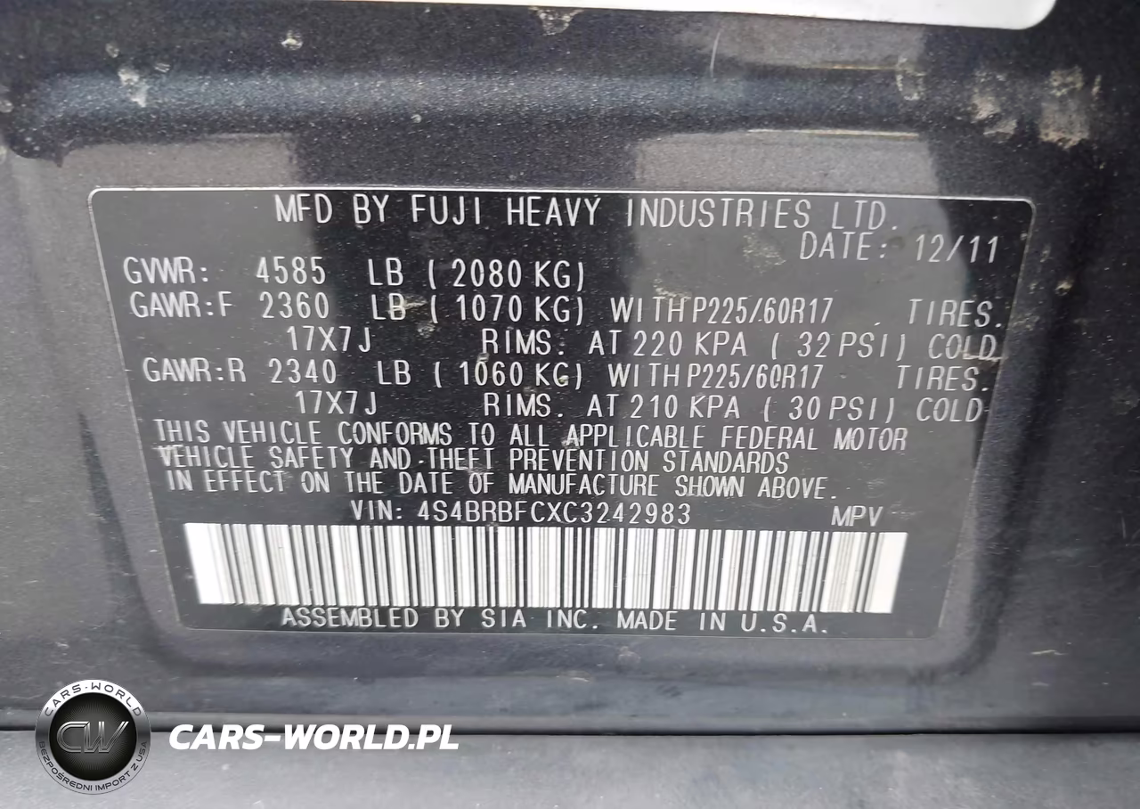 2012 Subaru Outback 2.5I Premium VIN:4S4BRBFCXC3242983 - 9