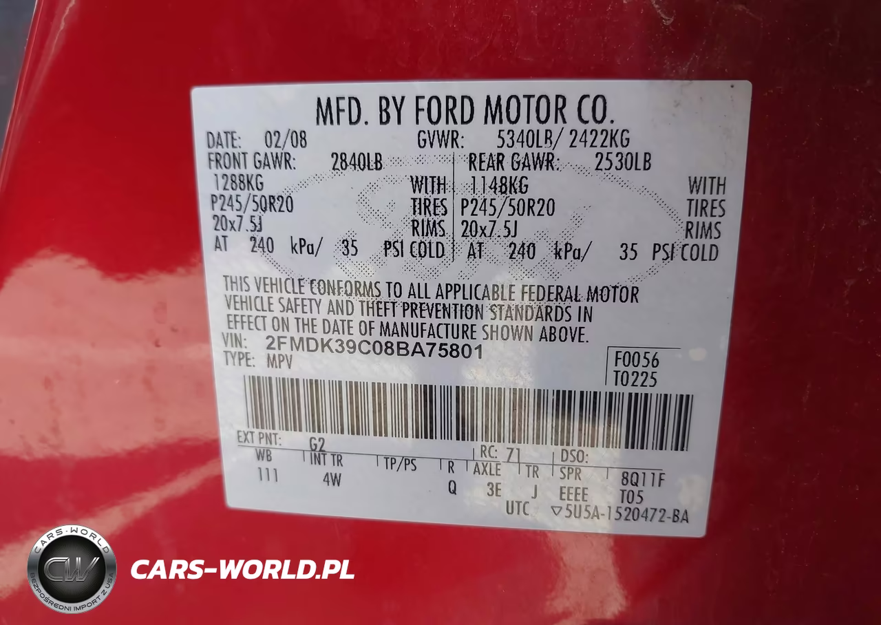 2008 Ford Edge Limited VIN:2FMDK39C08BA75801 - 9