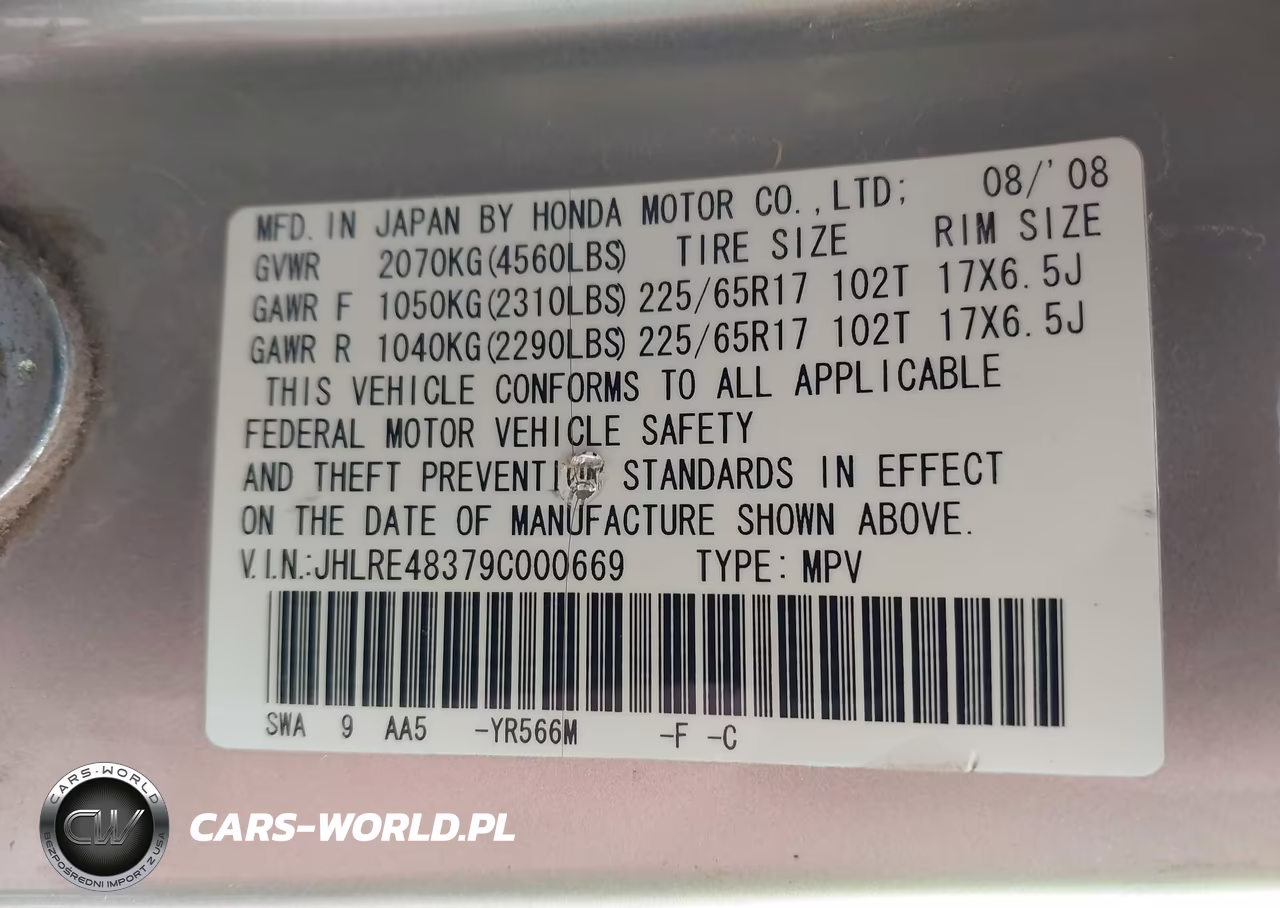 2009 Honda Cr-V Lx VIN:JHLRE48379C000669 - 9
