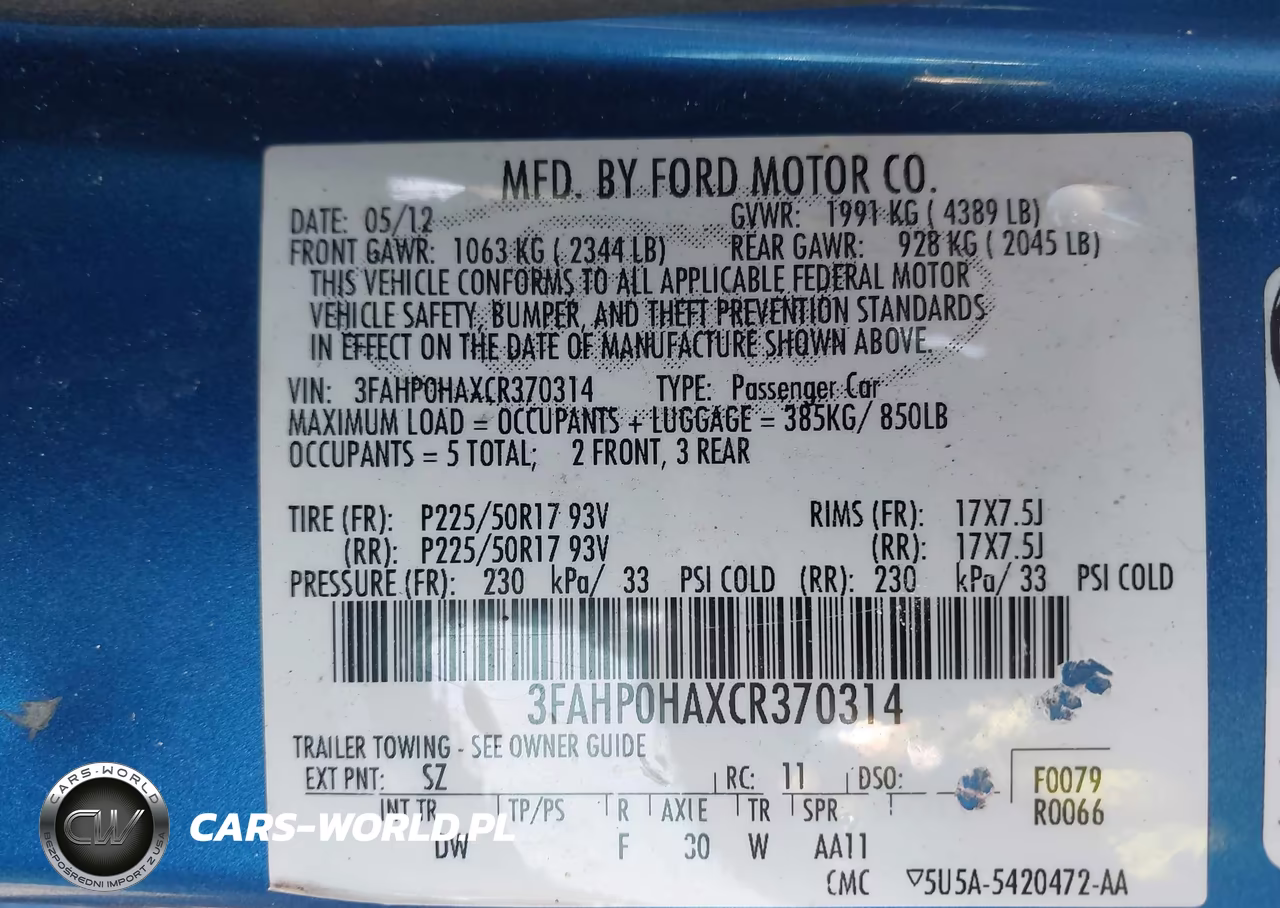 2012 Ford Fusion Se VIN:3FAHP0HAXCR370314 - 9