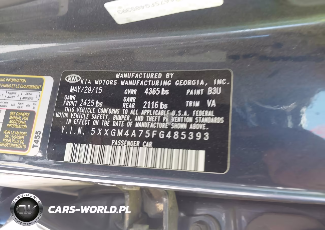 2015 Kia Optima Lx VIN:5XXGM4A75FG485393 - 9