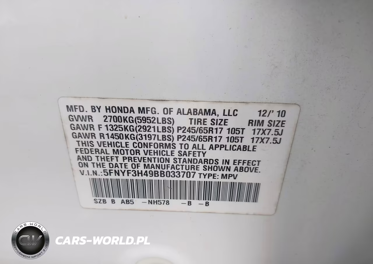2011 Honda Pilot Ex VIN:5FNYF3H49BB033707 - 9