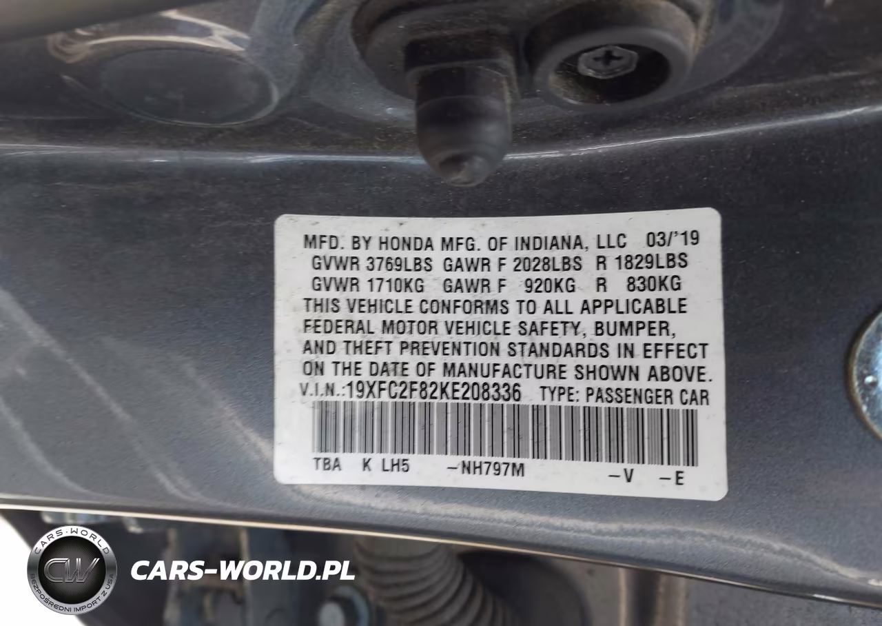 2019 Honda Civic Sport VIN:19XFC2F82KE208336 - 9