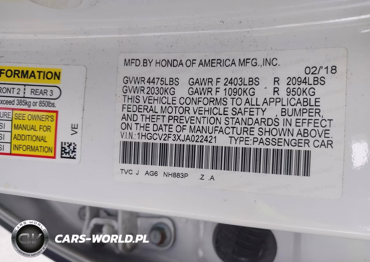 2018 Honda Accord Sport 2.0T VIN:1HGCV2F3XJA022421 - 9