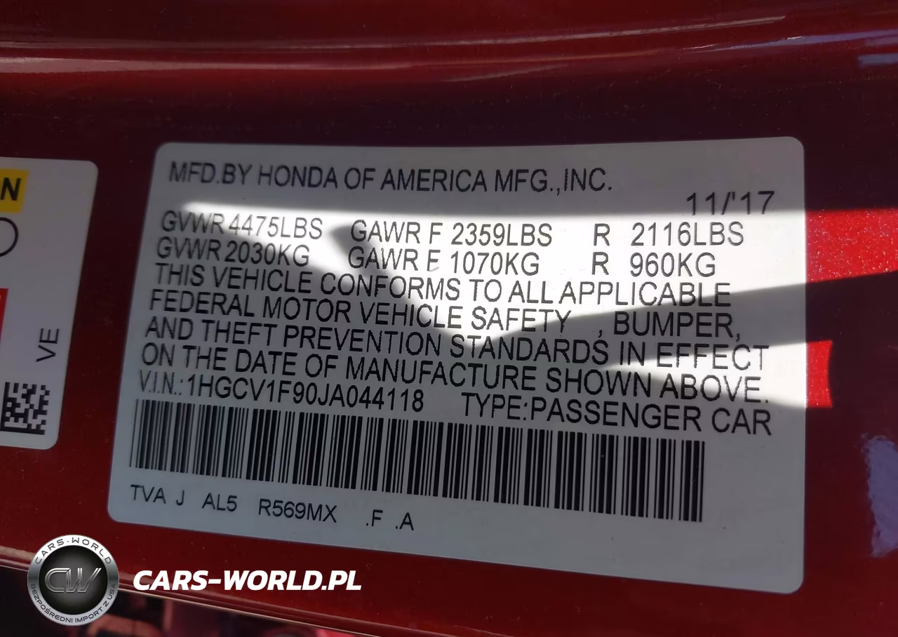 2018 Honda Accord Touring VIN:1HGCV1F90JA044118 - 9