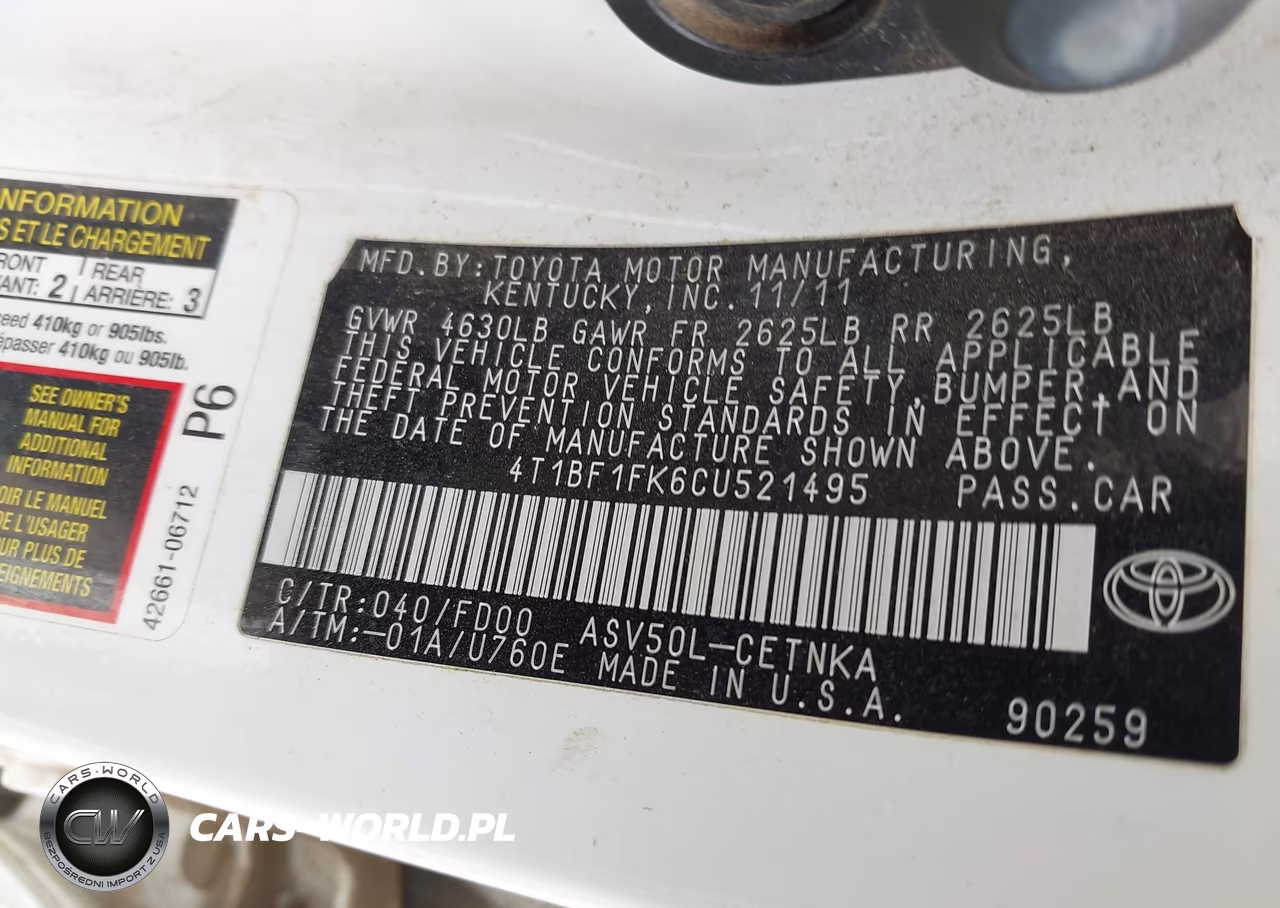 2012 Toyota Camry Le VIN:4T1BF1FK6CU521495 - 9