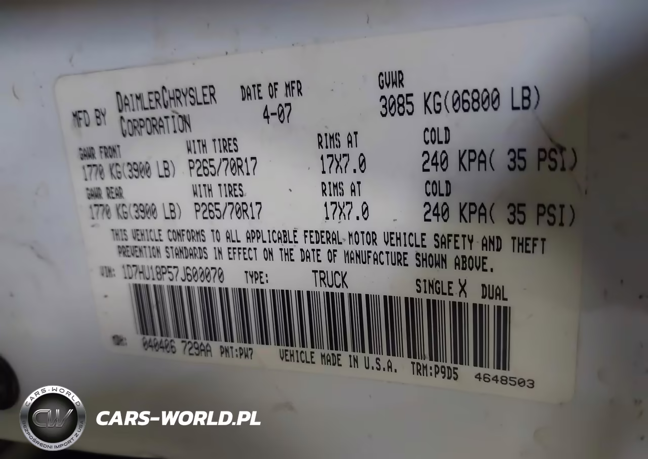 2007 Dodge Ram 1500 St VIN:1D7HU18P57J600070 - 9