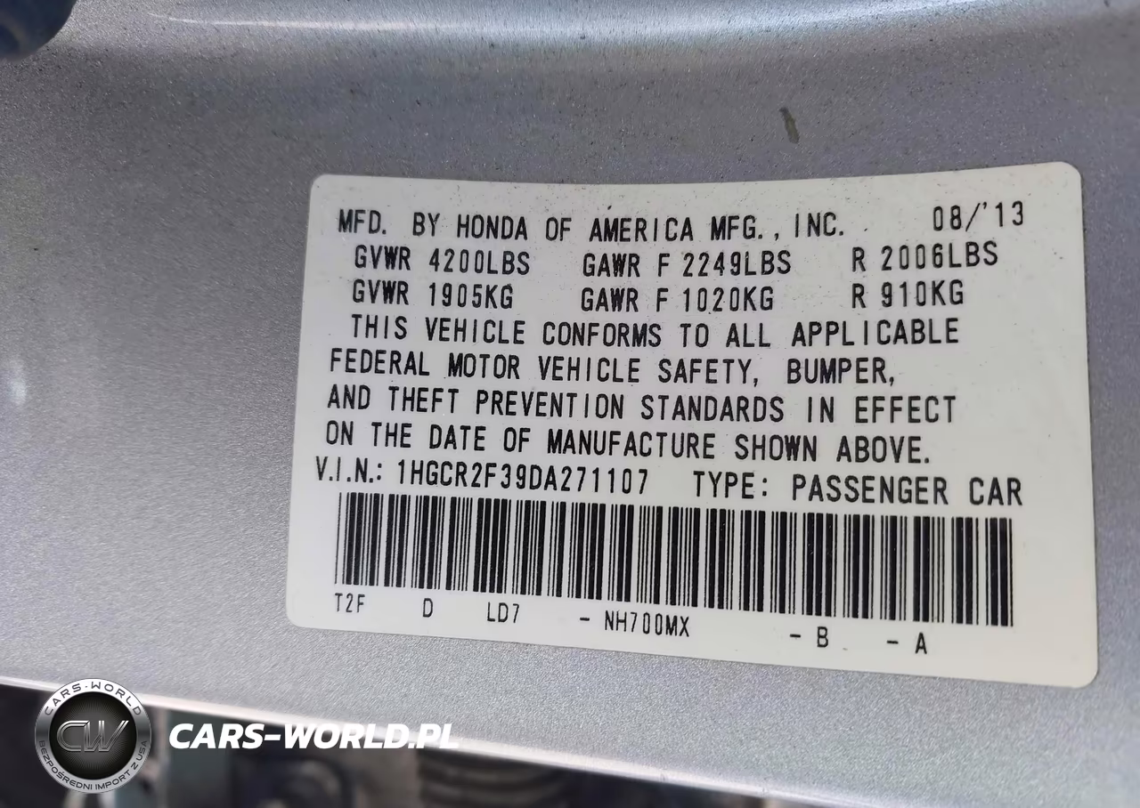 2013 Honda Accord Lx VIN:1HGCR2F39DA271107 - 9