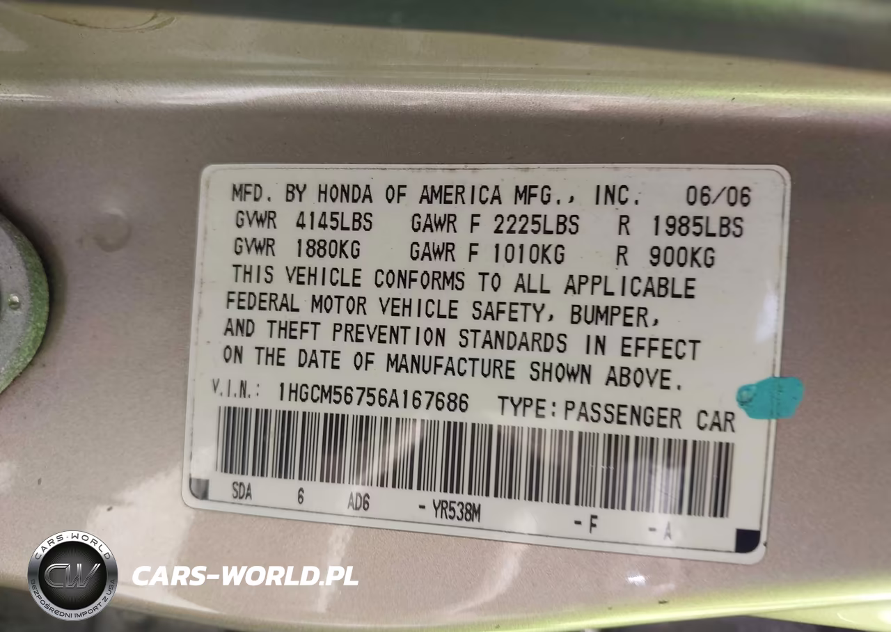 2006 Honda Accord 2.4 Ex VIN:1HGCM56756A167686 - 9