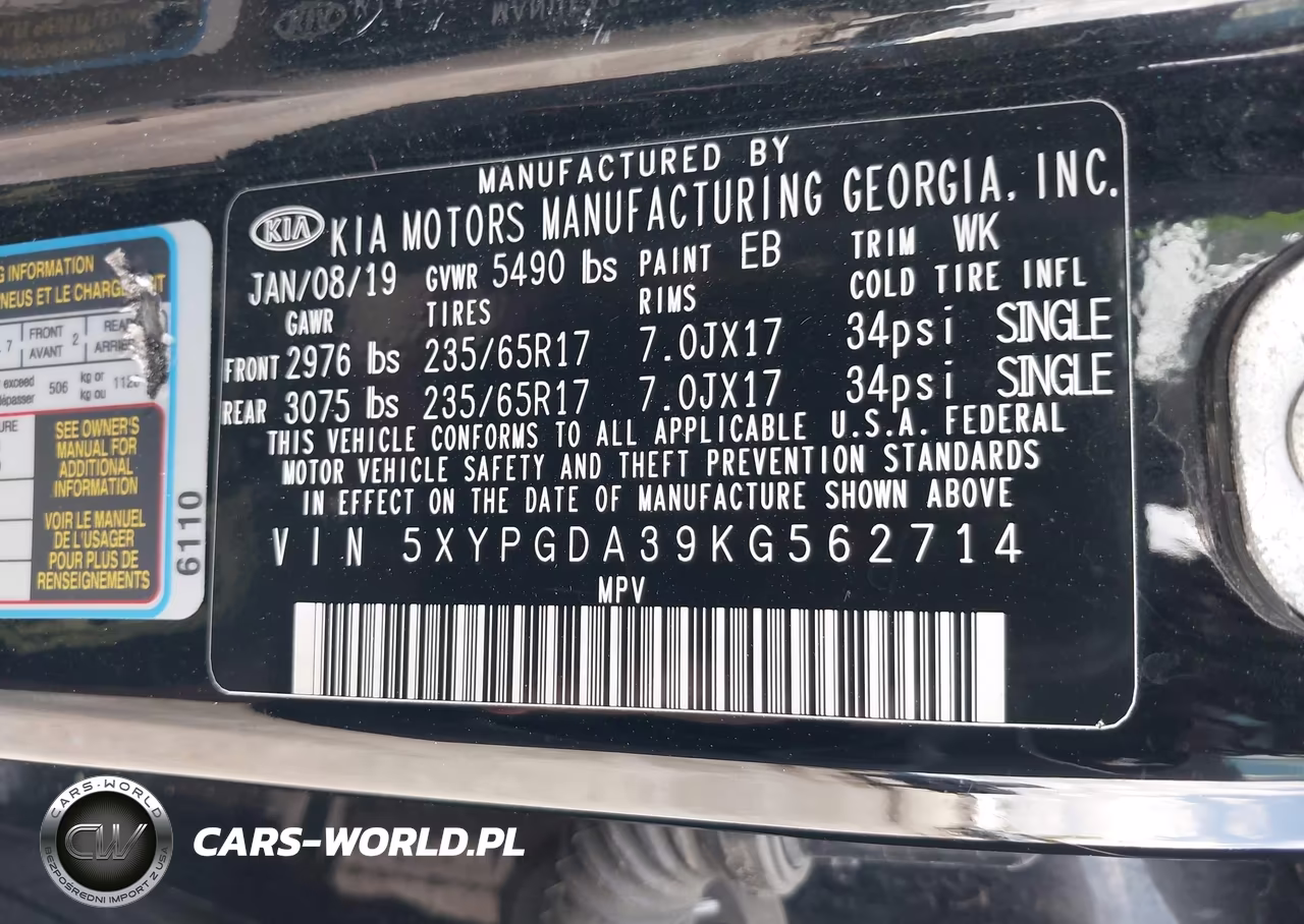 2019 Kia Sorento 2.4L Lx VIN:5XYPGDA39KG562714 - 9