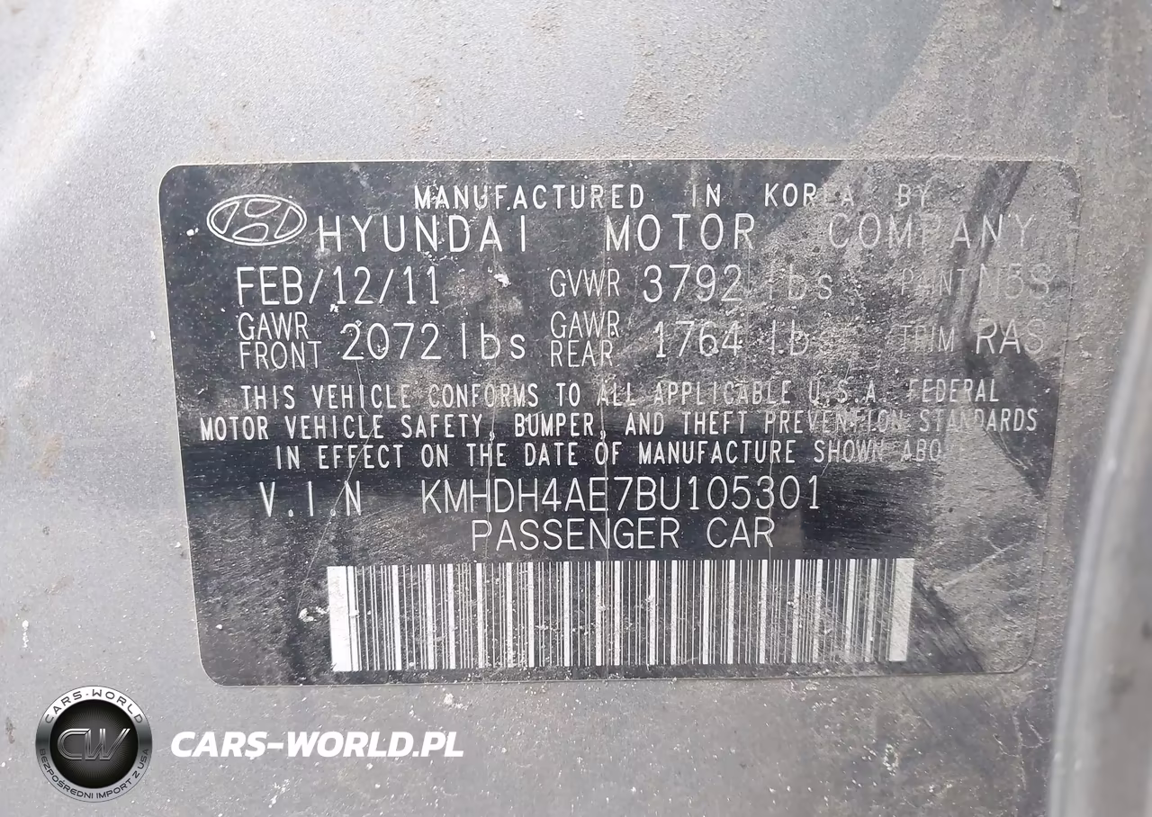 2011 Hyundai Elantra Gls (Ulsan Plant) VIN:KMHDH4AE7BU105301 - 9