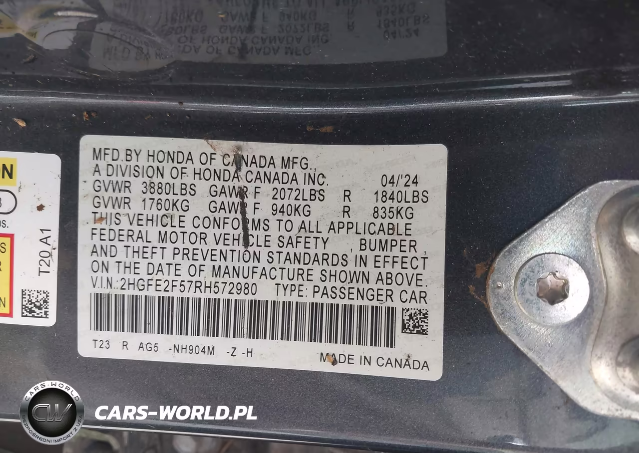 2024 Honda Civic Sport VIN:2HGFE2F57RH572980 - 9