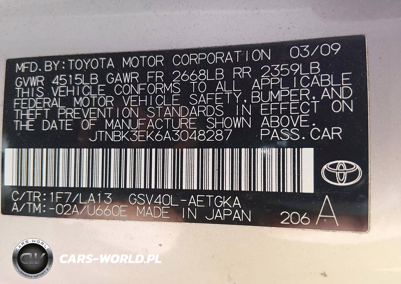 2010 Toyota Camry Xle V6 VIN:JTNBK3EK6A3048287 - 9