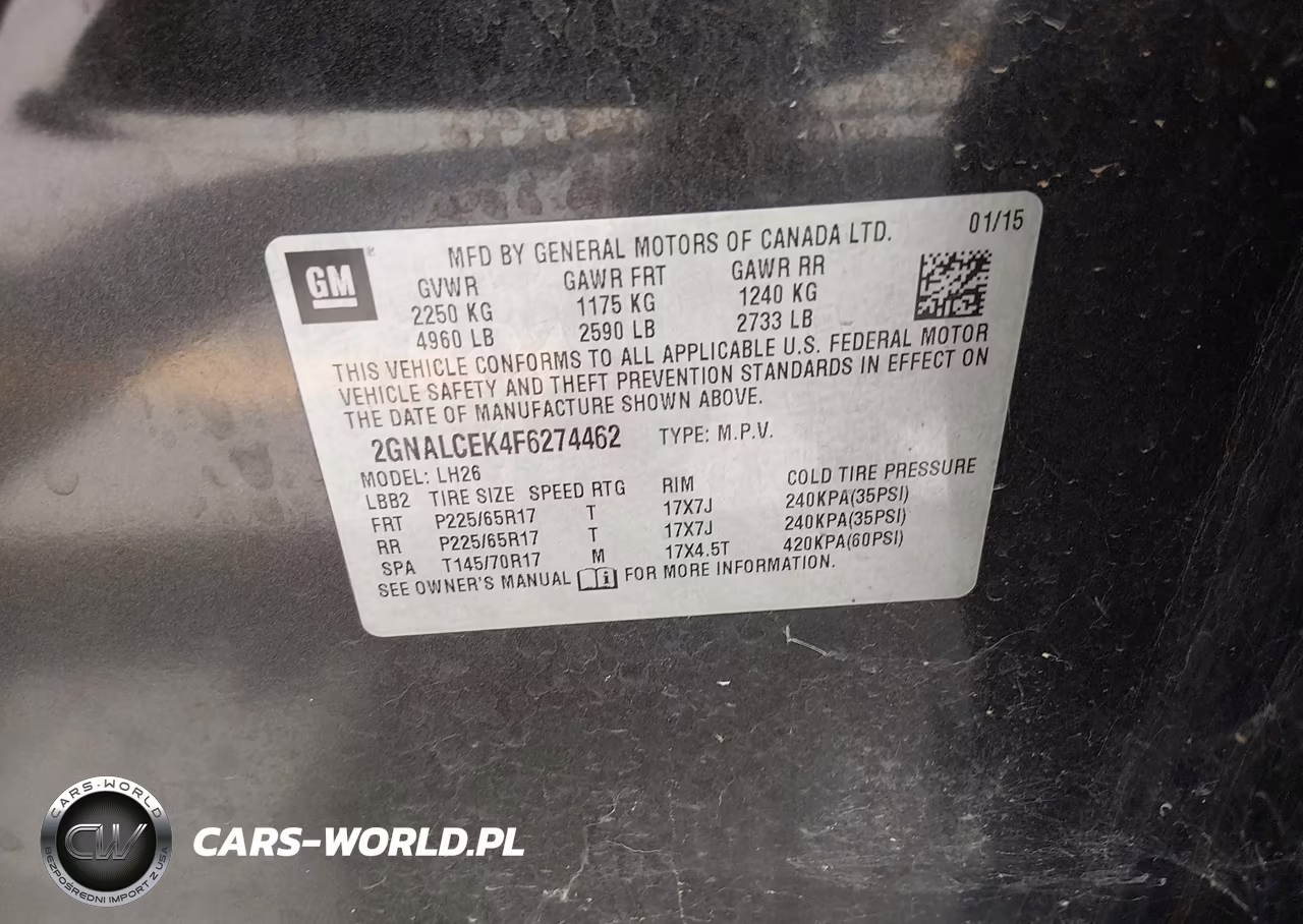2015 Chevrolet Equinox Lt VIN:2GNALCEK4F6274462 - 9