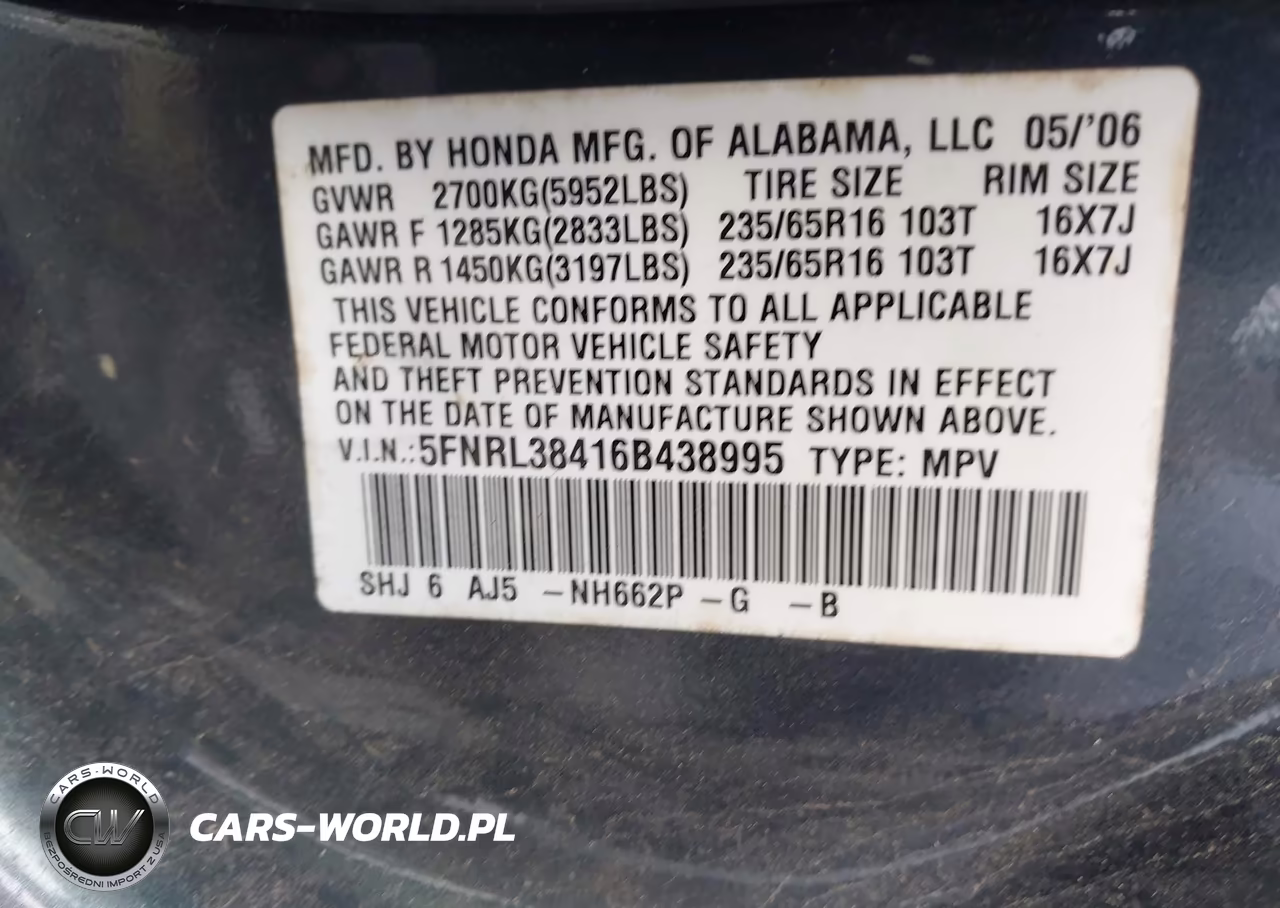2006 Honda Odyssey Ex VIN:5FNRL38416B438995 - 9
