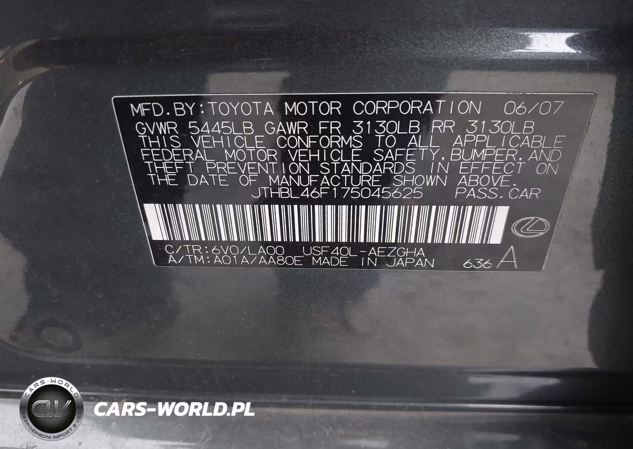 2007 Lexus Ls 460 VIN:JTHBL46F175045625 - 9