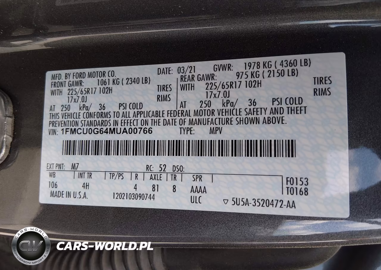 2021 Ford Escape Se VIN:1FMCU0G64MUA00766 - 9