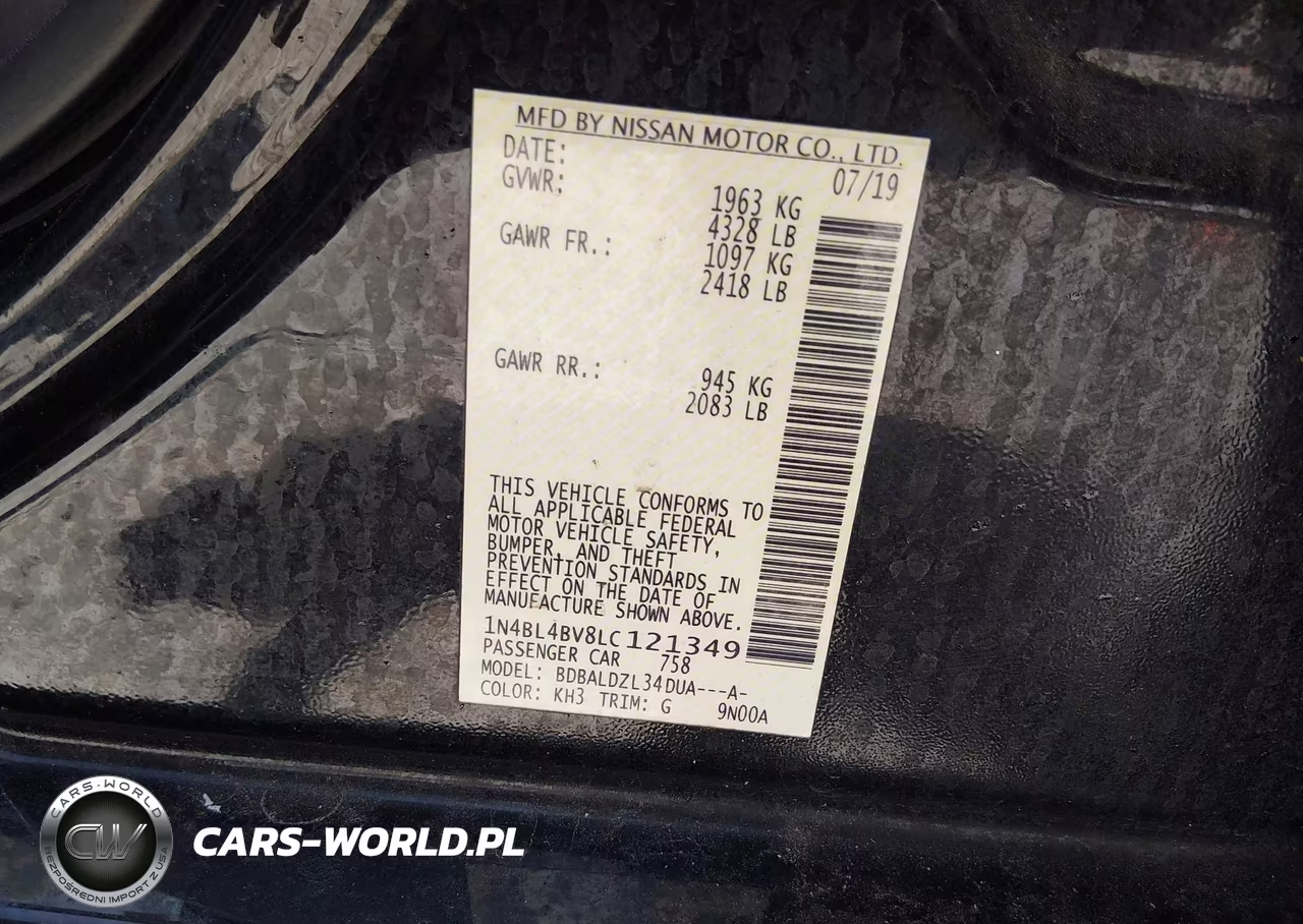 2020 Nissan Altima S Fwd VIN:1N4BL4BV8LC121349 - 9