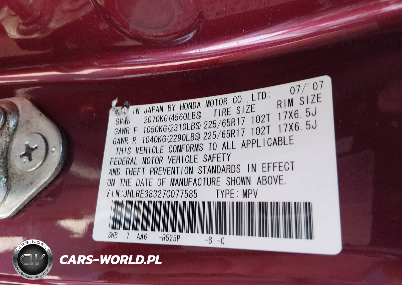 2007 Honda Cr-V Lx VIN:JHLRE38327C077585 - 9