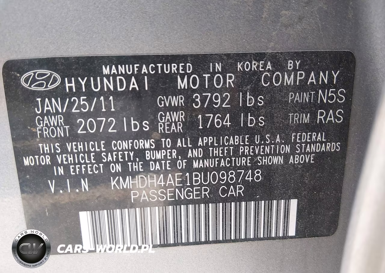 2011 Hyundai Elantra Limited (Ulsan Plant) VIN:KMHDH4AE1BU098748 - 9