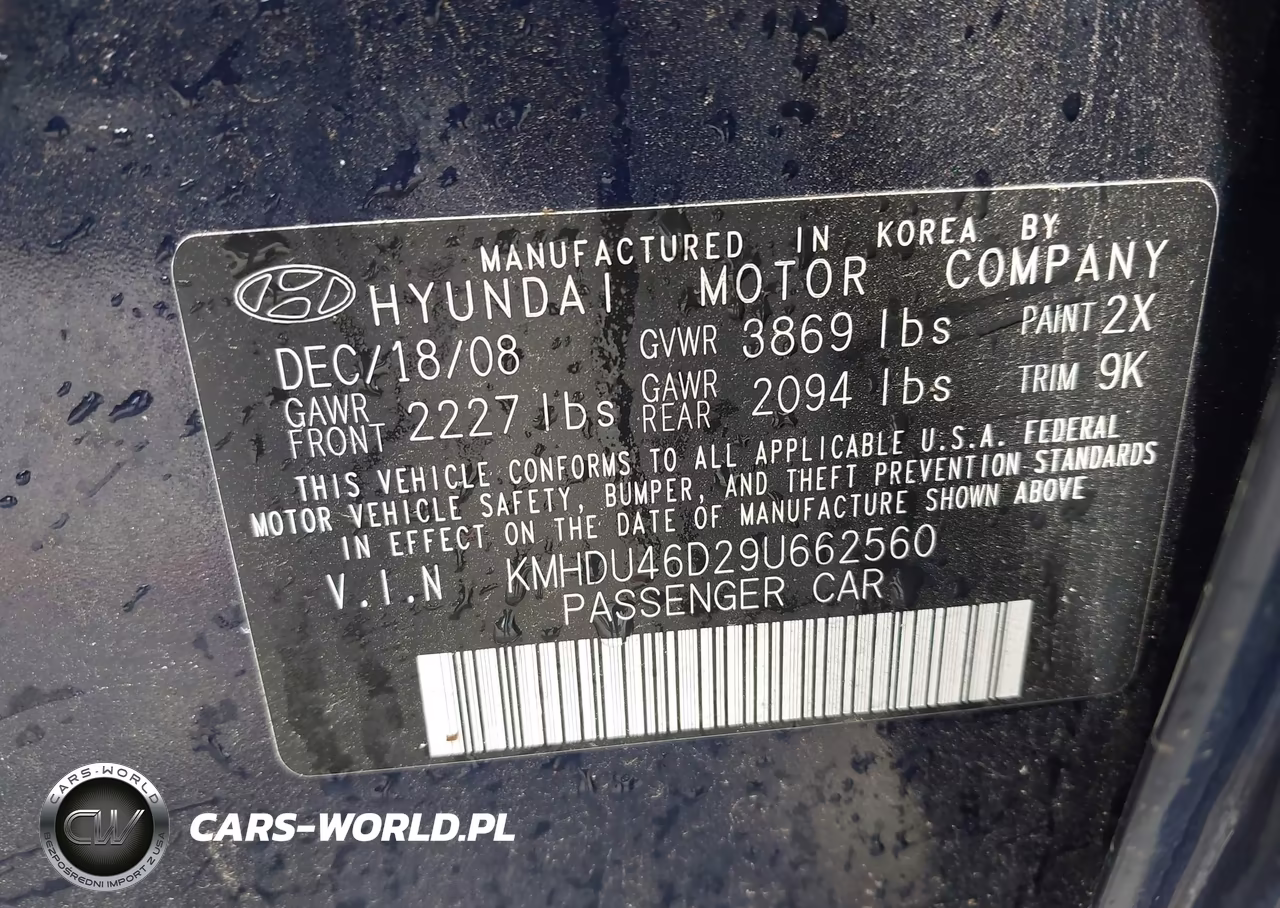 2009 Hyundai Elantra Gls VIN:KMHDU46D29U662560 - 9