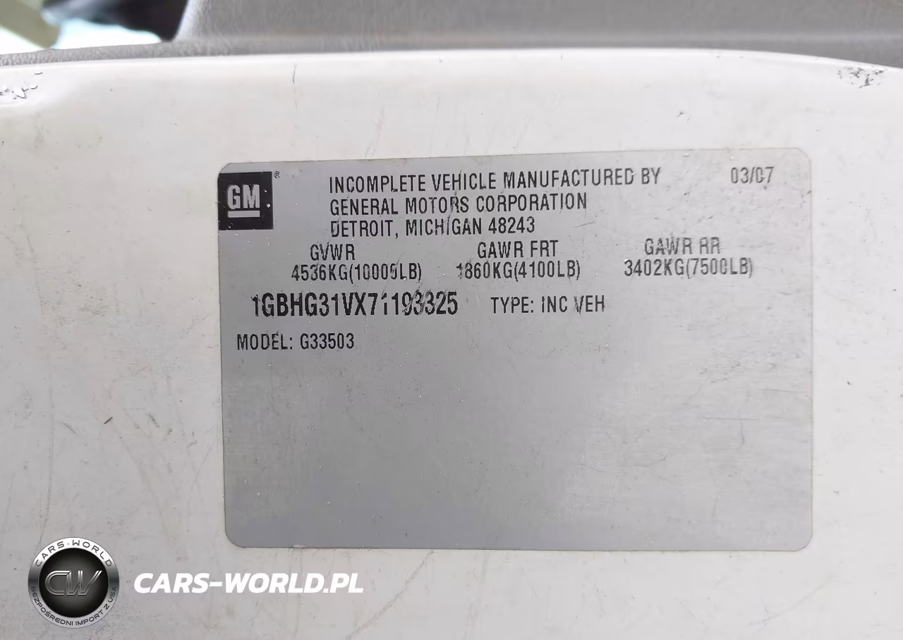 2007 Chevrolet Express Cutaway Work Van VIN:1GBHG31VX71193325 - 8