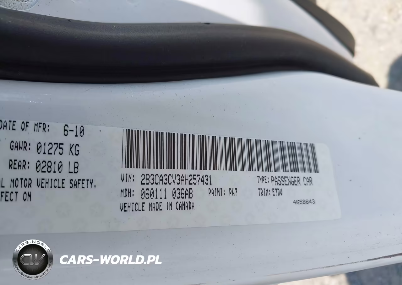 2010 Dodge Charger Sxt VIN:2B3CA3CV3AH257431 - 9