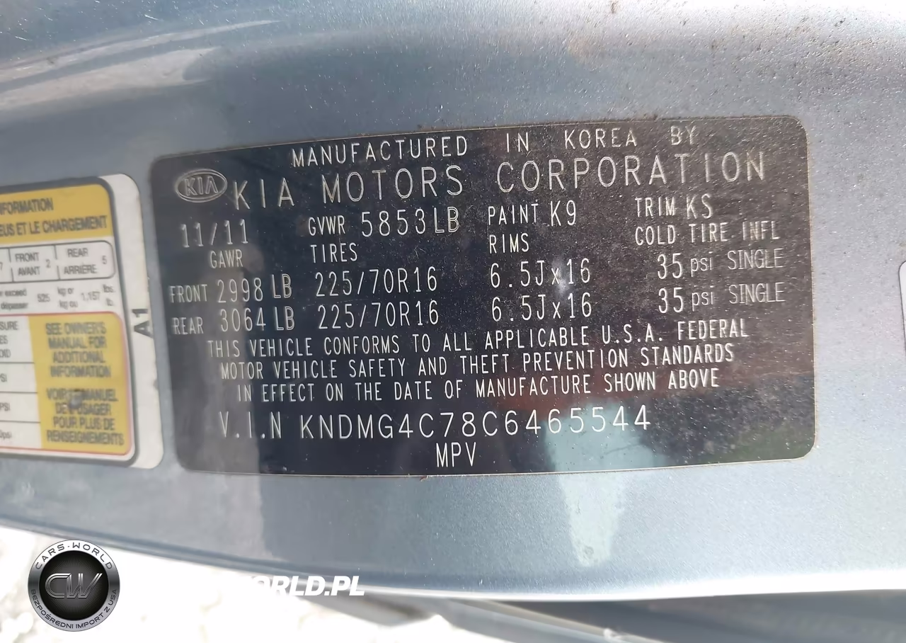 2012 Kia Sedona Lx VIN:KNDMG4C78C6465544 - 9